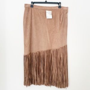 NWOT Boston Proper Faux Suede Fringe Skirt Western